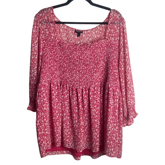 Torrid Size 3 Babydoll Chiffon Smocked Top Blouse Pink Ditsy Floral Prairie 3X - Picture 2 of 8